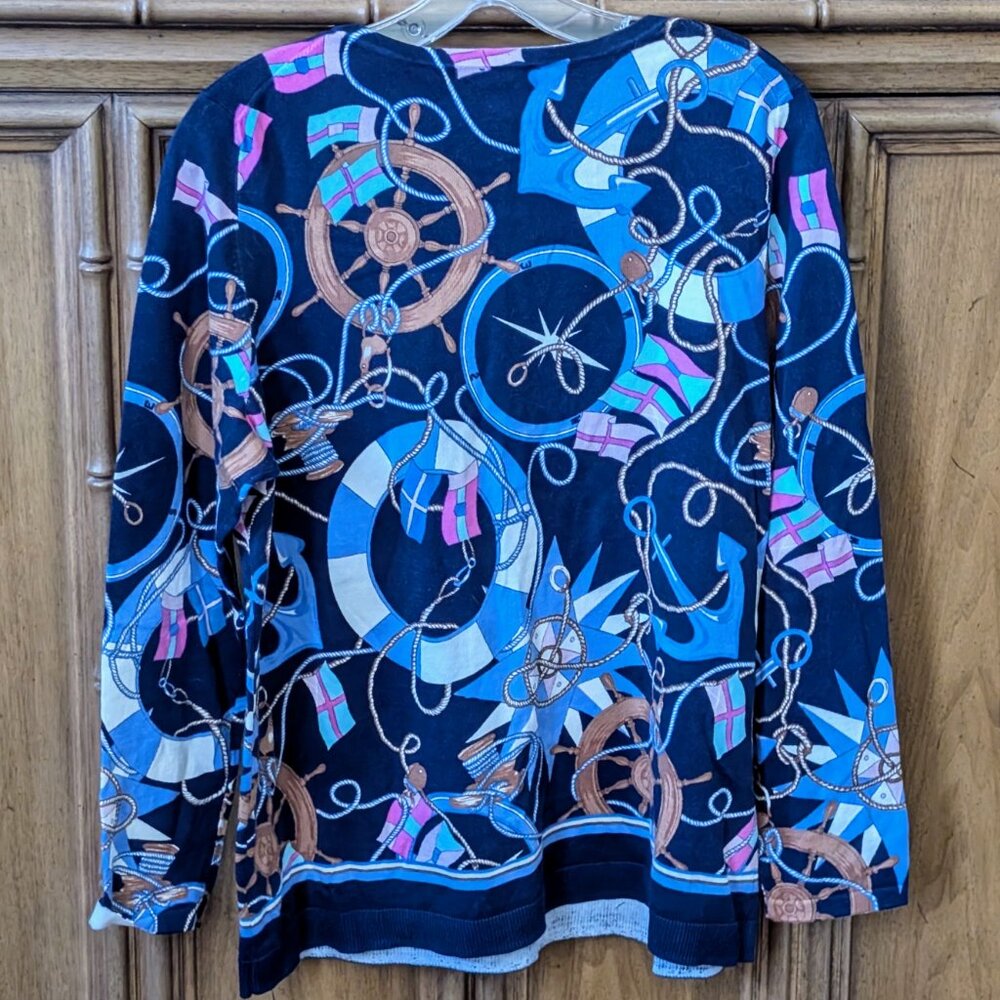 NWT Talbots Nautical Print Knit Cotton Blend X XL 14-16 Size Lightweight Sweater - Picture 7 of 12